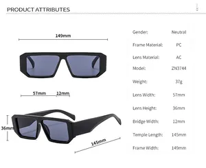 Detailed size chart for retro cat eye sunglasses showing frame width and temple length