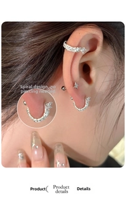 Detailed macro view of S925 silver U-shaped earring with spiral screw back design