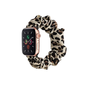Leopard print elastic scrunchie strap for Apple Watch with high-quality fabric design