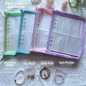 Detailed view of portable PVC jewelry storage book with 6-ring binder and zipper closure