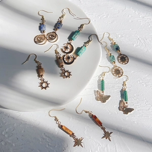 18K gold plated stainless steel earrings with natural stones and bohemian pendants