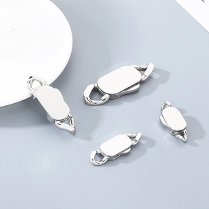 Polished silver stainless steel oval snap clasps for handmade jewelry making and repair