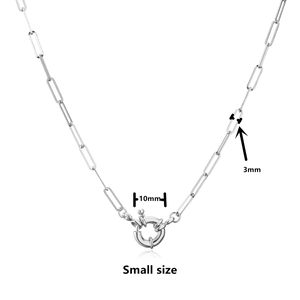 Silver paperclip chain necklace with 10mm round spring clasp and 3mm links in small size
