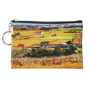 Rectangular coin purse with Van Gogh Harvest oil painting print and metal zipper ring