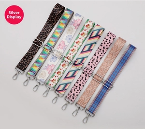 Adjustable crossbody bag straps with assorted boho patterns and silver metal buckles