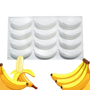 Detailed white silicone mold with 12 banana shaped cavities for DIY baking and mousse