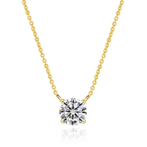 Minimalist titanium steel necklace with single four-prong round zircon solitaire pendant