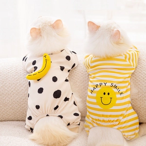 Pet Pajamas Dralon Fabric Soft Warm Four Legged Jumpsuit For Dogs Cats Puppy Stripe Smile Pattern