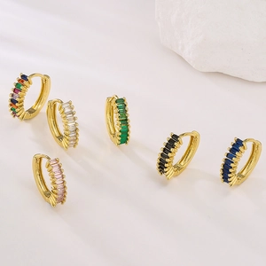 Set of 18K gold plated hoop earrings with rectangular cubic zirconia in six assorted colors