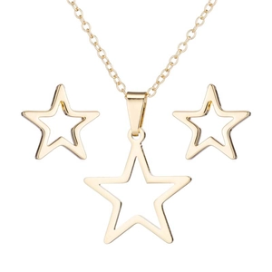Elegant gold minimalist stainless steel star pendant necklace and stud earrings set