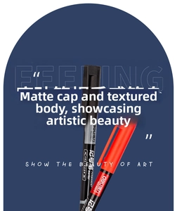 Dual-tip permanent marker with matte barrel and vibrant ink displayed on geometric background