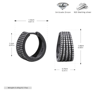 Detailed dimensions and 925 sterling silver material specs for zircon hoop earrings