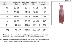 Detailed size guide table for long slit formal dress including bust and waist measurements