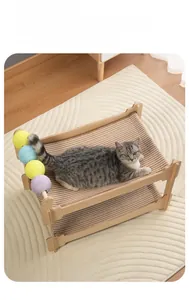 Detail view of durable sisal weaving and solid wood frame on double-layer cat hammock