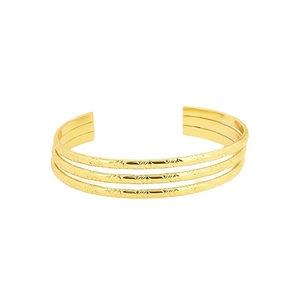 Statement vintage gold triple-layer open bangle with geometric V-shaped engraving