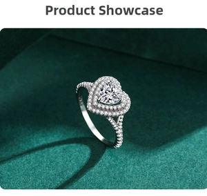 Detailed macro view of S925 sterling silver heart ring with sparkling halo diamonds