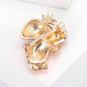 Creative rabbit enamel brooch with carrot design in gold metal back view details