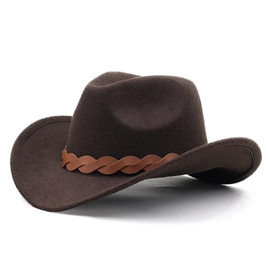 Chapeau de cowboy classique en feutre de laine marron avec bandeau tressé