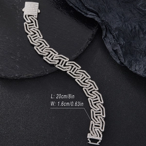 Close-up of 16mm iced-out Cuban link chain showing 20cm length and 1.6cm width dimensions