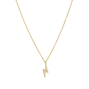 Minimalist S925 sterling silver gold lightning necklace with sparkling cubic zirconia stones