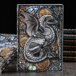 3D Embossed Dragon Notebook Vintage Retro Faux Leather Hardcover Journal Lined Paper Stationery Gothic Mythical Style Gift