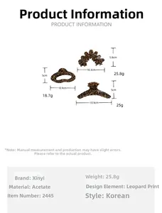 Detailed view of leopard print acetate hair claws in various sizes and shapes