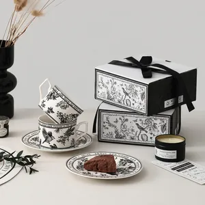 Vintage Ceramic Coffee Cup And Saucer Floral Bird Illustration High Appearance Korean Style Afternoon Tea Gift Box
