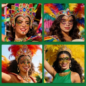 Detail shots of colorful carnival face stickers with iris and geometric patterns