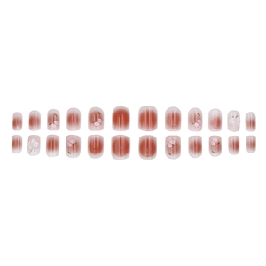 Kurze Nude-Kunstnägel mit Pfirsich-Blush-Farbverlauf und 3D-Blumendesign, 24er-Set