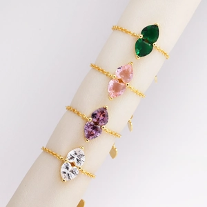 Adjustable Chain Ring Copper Gold Plated Double Heart Cubic Zirconia Niche Fashion For Women