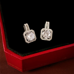Square Stud Earrings With Zircon Copper And 925 Sterling Silver Earring Post Geometric Luxury Elegant For Women