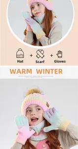 Détails de l'ensemble d'hiver pour enfants avec bonnet en tricot dégradé, écharpe et gants