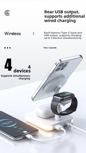 White 4-in-1 magnetic wireless charging station for phone, watch, and earbuds with USB port