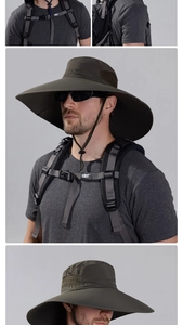 Dettaglio cappello da sole outdoor con rete traspirante e cinturino sottogola regolabile