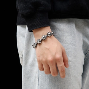 Punk style stainless steel thorn ball chain bracelet for men in silver finish