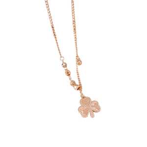 Rose gold clover pendant necklace with maple leaf texture and 520 engraving for women