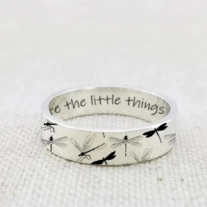 Vintage Dragonfly Ring Alloy Engraved Appreciate The Little Things Lettering Animal Jewelry Women Gift