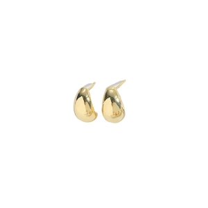 Pair of minimalist hollow gold C-shaped stud earrings with polished metallic finish