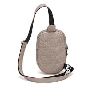 Star pattern quilted chest bag in khaki faux leather with adjustable nylon strap