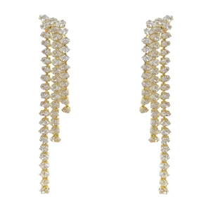 Luxurious long tassel drop earrings with sparkling crystals and gold plating finish
