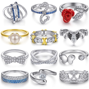 Collection of 925 sterling silver rings with pearls, zircons and butterfly designs