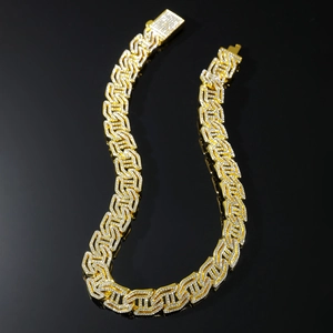 Hip-hop gold plated Cuban link necklace with H-shaped iced-out crystal pavé elements