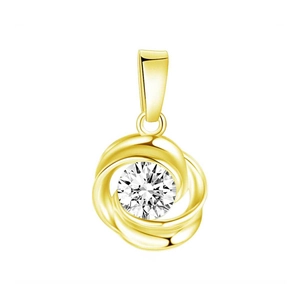 Detailed view of Mobius ring charm in yellow gold with sparkling round cut gemstone