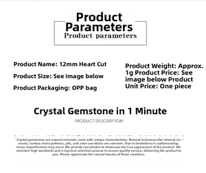 Detailed specs of 12mm faceted crystal heart pendant showing natural mineral textures