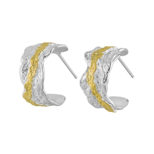 S925 sterling silver stud earrings with molten texture and two-tone gold plating