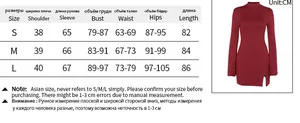 Tableau des tailles pour robe moulante à manches longues avec fente, mesures en cm