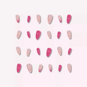 24pcs almond press-on nails set featuring magenta pink, daisy patterns, and French tips
