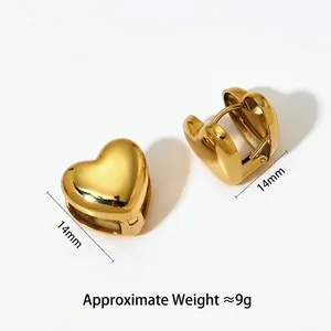 Poliierte goldene Herz-Ohrringe für Damen aus Edelstahl 14mm Größe 9g Gewicht Gewicht