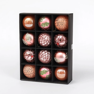 Set of 12 rose gold and pink 6cm Christmas ornaments with glitter and matte finishes