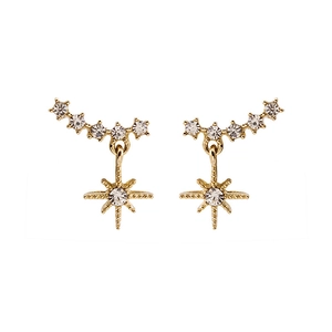 Elegant gold star earrings with sparkling zircon crystals and French retro star design